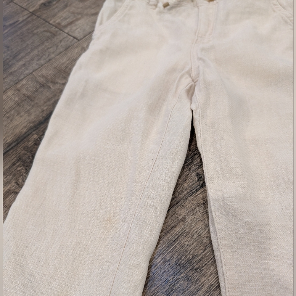 Gymboree 4T Linen Blend Pants Pull On Cuffed Light Tan Cream Neutral Toddler Boy - Picture 4 of 5